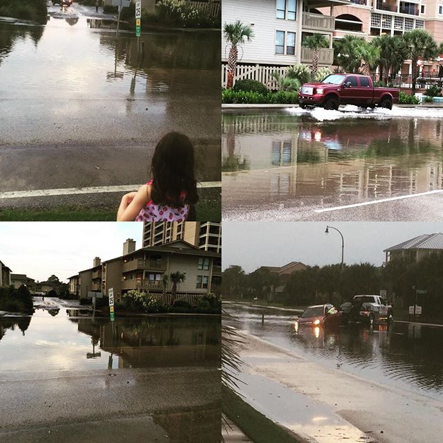 The streets in front of our condo flooded after a heavy rain. Cars were driving into the ditch and getting stuck. An excellent evening's entertainment for the whole family. #hinsonco